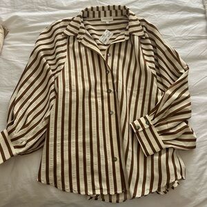 Entro Brown and Cream Striped Blouse